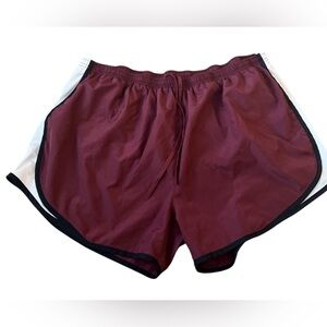 Sport-Tek lined running women’s maroon w/ white & black stripe shorts size 4X